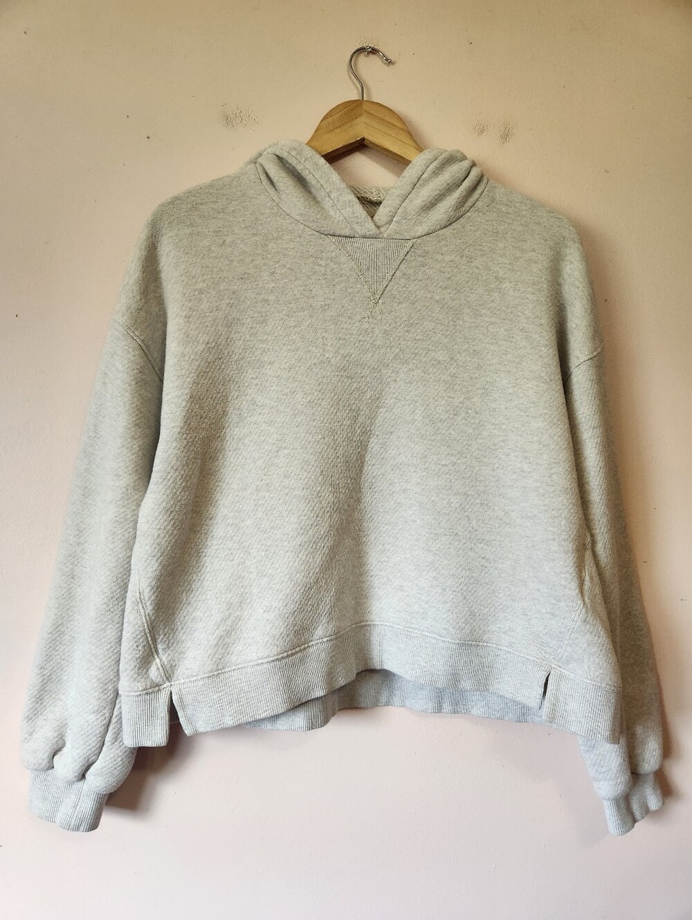 Madewell MWL Betterterry Cropped Hoodie Gray Cotton M Like New Boxy V-Stitch